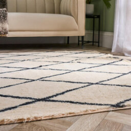 Ohs Diamond Check Fluffy Rug Floor Carpet Hallway Runner, Mono - 160Cm X 230Cm - thumbnail 2