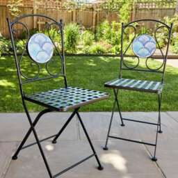 Home Source Ocean Blue Shell Mosaic Outdoor Garden Bistro Patio Table And Chairs Set - thumbnail 4
