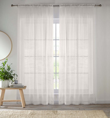 "Enhanced Living Sheer Cream Plain Woven Voile Slot Top Curtain Panel Pair (57X48"") 145X122Cm" - image 1