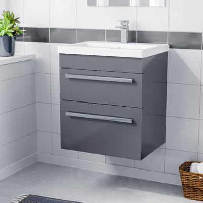Nes Home Nanuya 500mm Wall Hung 2 Drawer Vanity Basin Unit Steel Grey - image 1