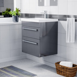 Nes Home Nanuya 500mm Wall Hung 2 Drawer Vanity Basin Unit Steel Grey - thumbnail 3