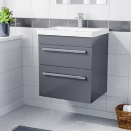 Nes Home Nanuya 500mm Wall Hung 2 Drawer Vanity Basin Unit Steel Grey - thumbnail 1