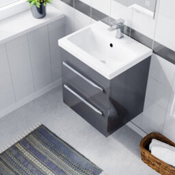 Nes Home Nanuya 500mm Wall Hung 2 Drawer Vanity Basin Unit Steel Grey - thumbnail 4