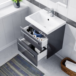 Nes Home Nanuya 500mm Wall Hung 2 Drawer Vanity Basin Unit Steel Grey - thumbnail 5