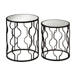 Orsina Set Of 2 Black Side Tables With Undulating Frames,tables With Exotic Circular Design, Mirrored Small Tables - thumbnail 1