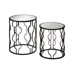 Orsina Set Of 2 Black Side Tables With Undulating Frames,tables With Exotic Circular Design, Mirrored Small Tables - thumbnail 2