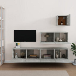 Berkfield 4 Piece Tv Cabinet Set Concrete Grey Engineered Wood - thumbnail 3