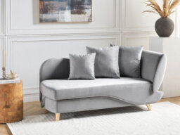 Beliani Right-Hand Chaise Longue Meri Velvet Light Grey With Storage - thumbnail 2