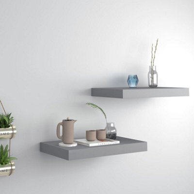 Berkfield Floating Wall Shelves 2 Pcs Grey 40X23X3.8 Cm Mdf - image 1