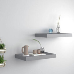 Berkfield Floating Wall Shelves 2 Pcs Grey 40X23X3.8 Cm Mdf - thumbnail 1