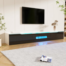 Btm Black And White Tv Cabinet, 180 Cm Long, Highgloss Finish, With 16Color Led Lighting, Wallmountablebtm - thumbnail 3