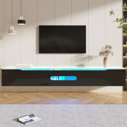 Btm Black And White Tv Cabinet, 180 Cm Long, Highgloss Finish, With 16Color Led Lighting, Wallmountablebtm - thumbnail 4