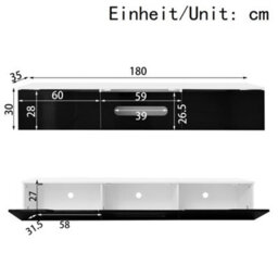 Btm Black And White Tv Cabinet, 180 Cm Long, Highgloss Finish, With 16Color Led Lighting, Wallmountablebtm - thumbnail 7