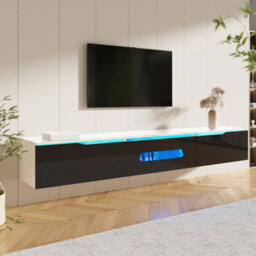 Btm Black And White Tv Cabinet, 180 Cm Long, Highgloss Finish, With 16Color Led Lighting, Wallmountablebtm - thumbnail 6