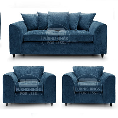 Furnishings For Less UK Monaco Chenille Fabric 3 Piece Sofa Set - 3 1 1 Blue - image 1