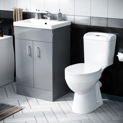 Nes Home 510mm Grey Floor Standing Vanity With 2 Doors, Wc Toilet Pan & Basin - image 1