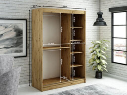 Arte Leto T1 Contemporary 2 Sliding Mirror Door Wardrobe 5 Shelves 2 Rails Black Matt And Oak Effect (H)2000mm (W)1500mm (D)620mm - thumbnail 4