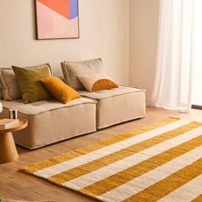 Sweeek - Indoor Rug With Ochre And White Stripes 80X140Cm - Pablo - image 1