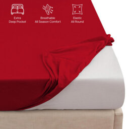 "Ameha Fitted Sheet 40 Cm Extra Deep Pocket Bed Sheets Elastic Corners Soft Microfiber Fitted Sheet 16"" (Burgundy,single 91X190 Cm)" - thumbnail 5