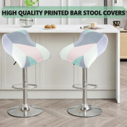 Printed Bar Stool Cover Set Of 2, Universal Seat With Elastic Bottom, Industrial Style - thumbnail 2