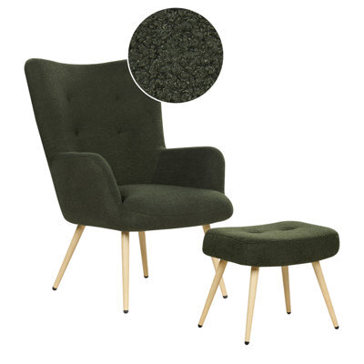 Beliani Wingback Chair Vejle With Footstool Boucle Dark Green - image 1