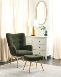 Beliani Wingback Chair Vejle With Footstool Boucle Dark Green - thumbnail 2