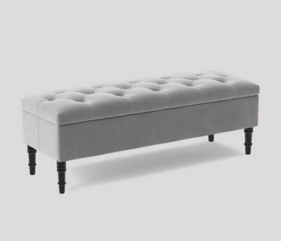 Alyana Ottoman Bench With Storage And Turned Wooden Legs, 90Cm Wide Ottoman Box - Silver Plush Velvet - image 1