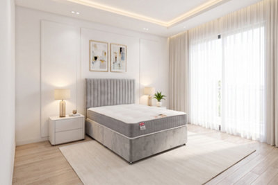 "Knight Sleep Emily Silver Plush 5Ft Bed Set With Orthopaedic Mattress, No Drawers & 24""headboard - King"