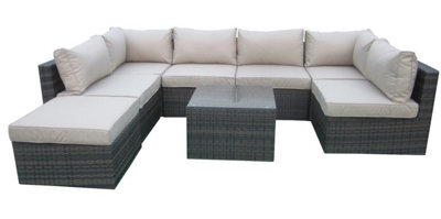 Furniture One Rattan Effect Mix Brown Rattan 7 Seat Corner Sofa Set No Assembly & Aluminium Frame - image 1