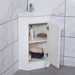 Rinse Bathrooms Bathroom Cabinet White Corner Floorstanding Vanity Unit & Ceramic Basin Sink Cloakroom Storage Furniture 550mm - thumbnail 2