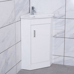 Rinse Bathrooms Bathroom Cabinet White Corner Floorstanding Vanity Unit & Ceramic Basin Sink Cloakroom Storage Furniture 550mm
