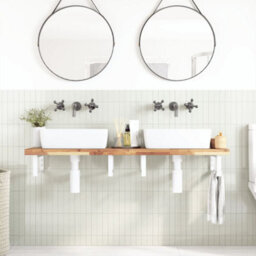 Berkfield Basin Shelf Wall Mounted Steel And Solid Wood Acacia - thumbnail 3