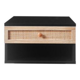 Thehotsale Black Floating Bedroom Nightstand With Pseudo-Rattan Drawer 40Cm X 40Cm X 23Cm - thumbnail 3
