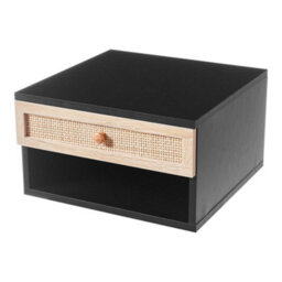 Thehotsale Black Floating Bedroom Nightstand With Pseudo-Rattan Drawer 40Cm X 40Cm X 23Cm - thumbnail 4