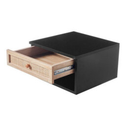 Thehotsale Black Floating Bedroom Nightstand With Pseudo-Rattan Drawer 40Cm X 40Cm X 23Cm - thumbnail 5