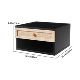 Thehotsale Black Floating Bedroom Nightstand With Pseudo-Rattan Drawer 40Cm X 40Cm X 23Cm - thumbnail 8