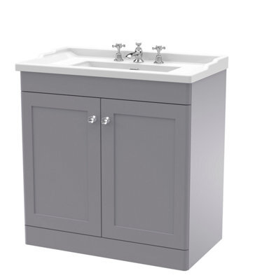 Balterley Swynnerton Traditional 2 Door Floor Standing Vanity Unit With Basin, Satin Grey, 800mm - image 1