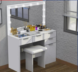 Dressing Table With 3 Colors Hollywood Led Mirror And Glass Top Vanity Table - thumbnail 1