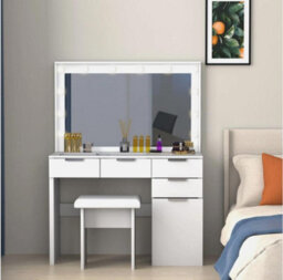 Dressing Table With 3 Colors Hollywood Led Mirror And Glass Top Vanity Table - thumbnail 5