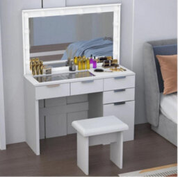 Dressing Table With 3 Colors Hollywood Led Mirror And Glass Top Vanity Table - thumbnail 2