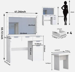 Dressing Table With 3 Colors Hollywood Led Mirror And Glass Top Vanity Table - thumbnail 6