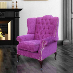 Chesterfield Highclere Wing Chair Carlton Fuchsia Purple Fabric In Mallory Style - thumbnail 1