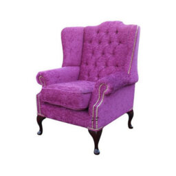 Chesterfield Highclere Wing Chair Carlton Fuchsia Purple Fabric In Mallory Style - thumbnail 2
