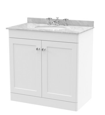 Balterley Swynnerton Traditional 2 Door Floor Standing Vanity Unit With Marble Basin, Satin White, 800mm - image 1