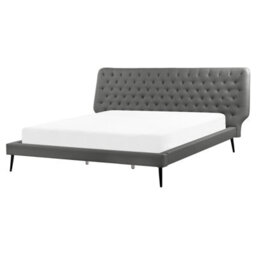 Beliani Bed Faux Leather Essonne 160 X 200 Cm (Eu King Size) Grey - thumbnail 1