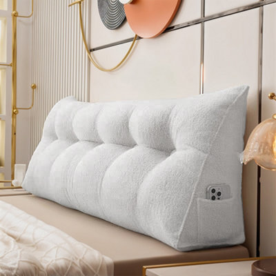 Living And Home Off-White Bed Sofa Triangular Wedge-Shaped Teddy Velvet Headboard Pillow, 180Cm X 20Cm X 50Cm - image 1