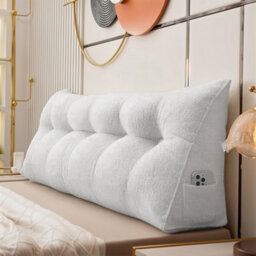 Living And Home Off-White Bed Sofa Triangular Wedge-Shaped Teddy Velvet Headboard Pillow, 180Cm X 20Cm X 50Cm - thumbnail 1
