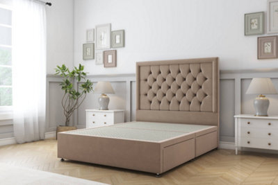 "Sloomy Montana Mink Plush Divan Bed Base 2 Drawers Same Side With 54"" Floor Standing Headboard 4'6 Double" - image 1