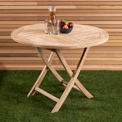 Charles Bentley Solid Wooden Teak Round 2-4 Seater Table Garden Foldable Patio - image 1