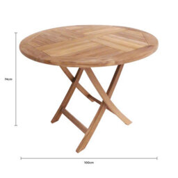 Charles Bentley Solid Wooden Teak Round 2-4 Seater Table Garden Foldable Patio - thumbnail 4